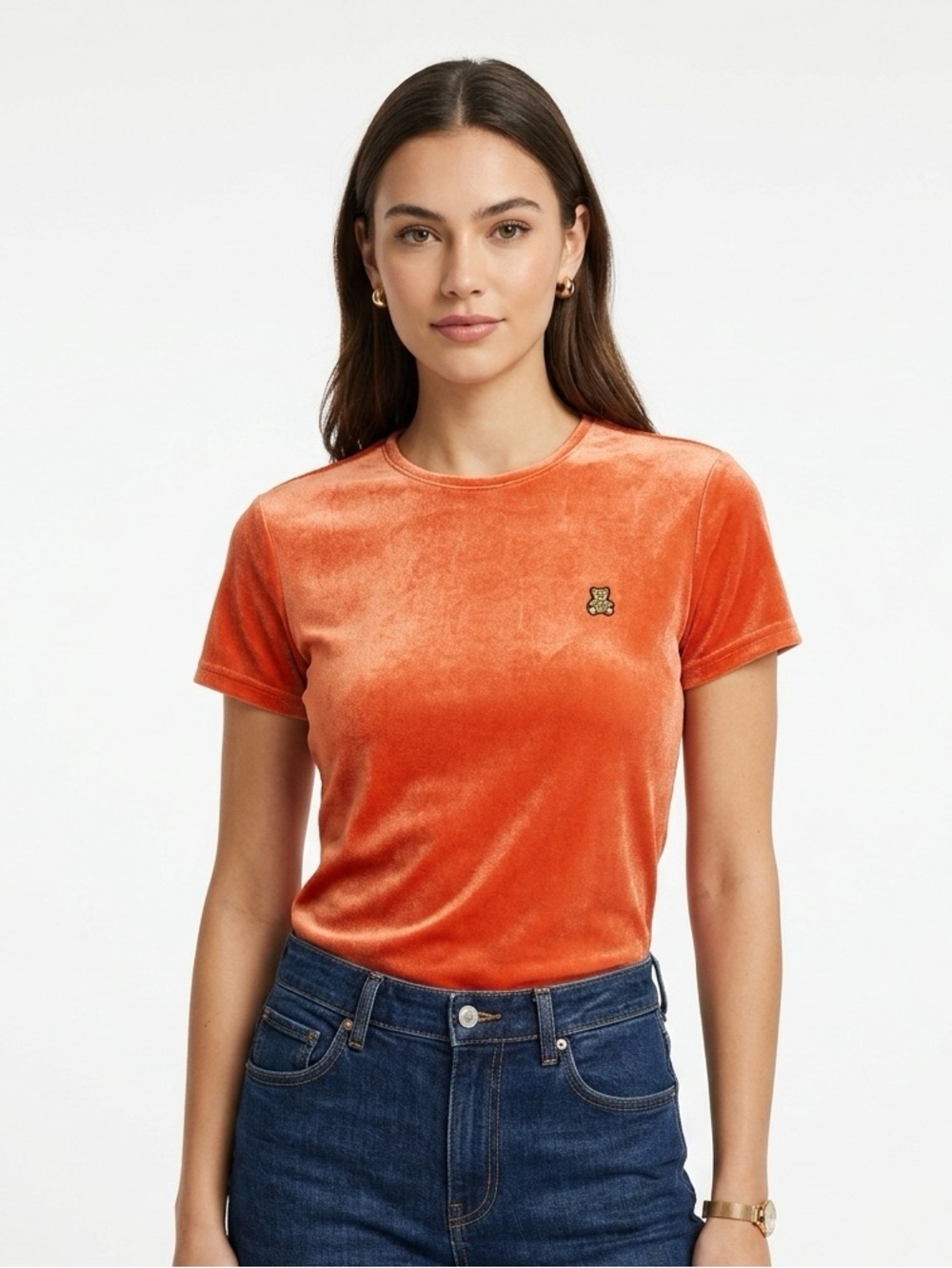 Teddy Fresh Velour Short Sleeve T-Shirt Orange S